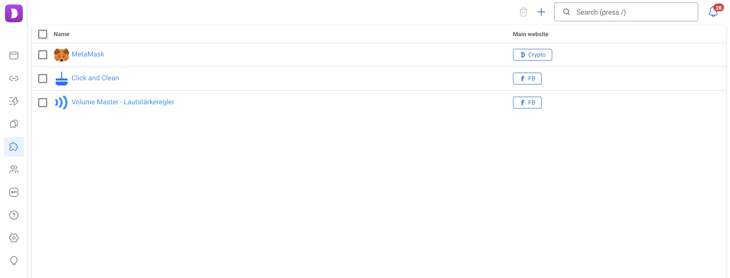 Manage extensions for different profile types.